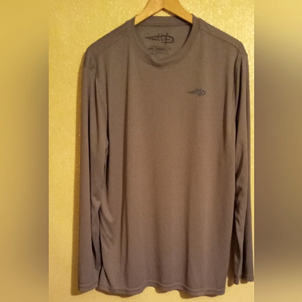 MEN'S LARGE GRAY REEL LIFE BRAND LONG SLEEVE PULLOVER FISHING SHIRT.